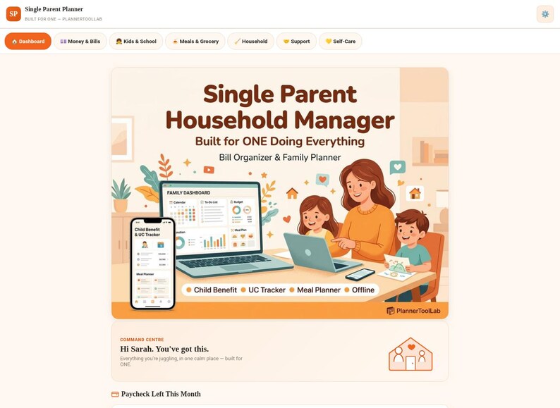 Single Parent Planner | Bill Organizer, Meal & Chore Manager (Offline HTML Tool) image 2