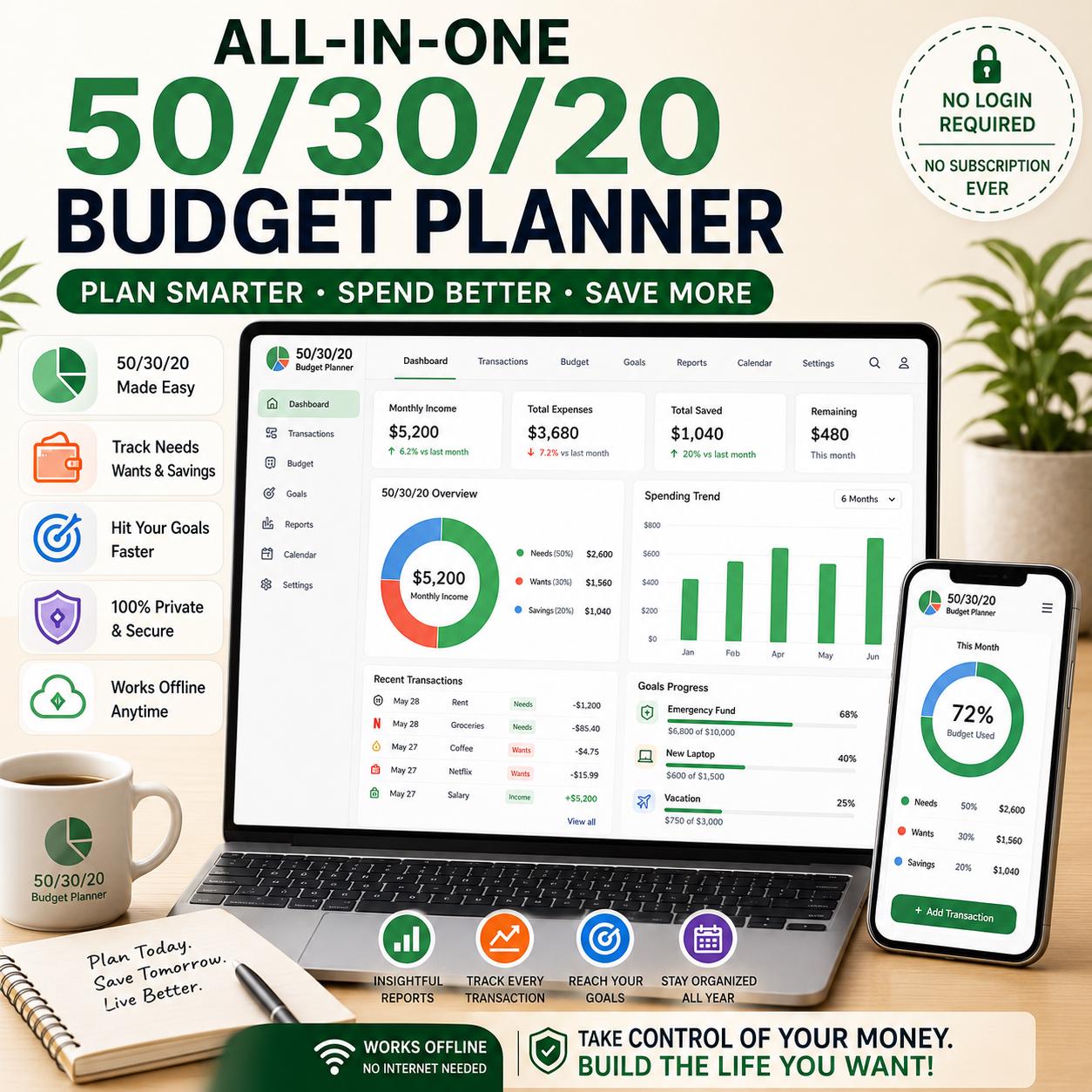 50/30/20 Budget Planner — screenshot preview