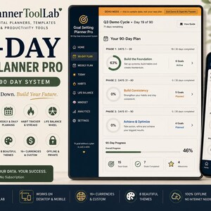 90-Day Goal Planner Web App | SMART Goals, Habit Tracker (Digital Download) image 2