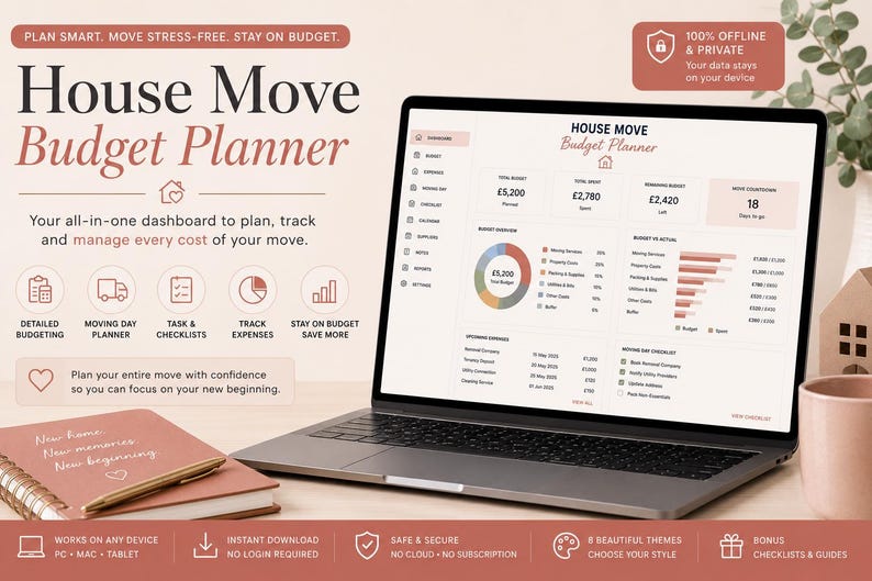 House Move Budget Planner | Moving Checklist, Cost Tracker (Offline HTML App) image 1