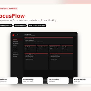 Planificador digital para TDAH / Temporizador de concentración, Registro de hábitos (Descarga instantánea)