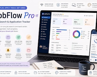 Job Search Organizer – Application Pipeline, Interview Tracker, Job Hunt Planner, Works Offline No Excel