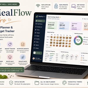 Family Meal & Grocery Planner – Weekly Menu, Shopping List, Pantry Tracker, Works Offline No Excel