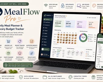 Family Meal & Grocery Planner – Weekly Menu, Shopping List, Pantry Tracker, Works Offline No Excel