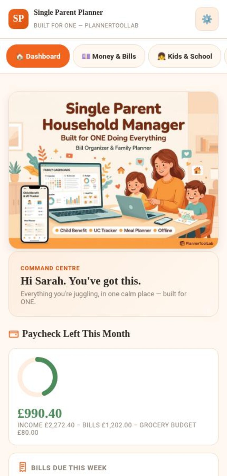 Single Parent Planner | Bill Organizer, Meal & Chore Manager (Offline HTML Tool) image 9
