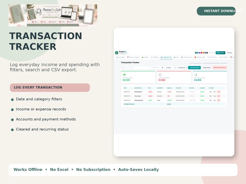 Personal Finance Dashboard, Budget Planner App, Offline HTML Tracker image 7