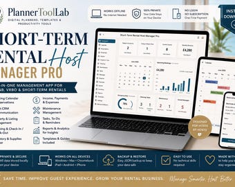 Short-Term Rental Host Manager Pro, Airbnb Host Planner, Booking Calendar, Guest CRM & Expense Tracker, Offline HTML App