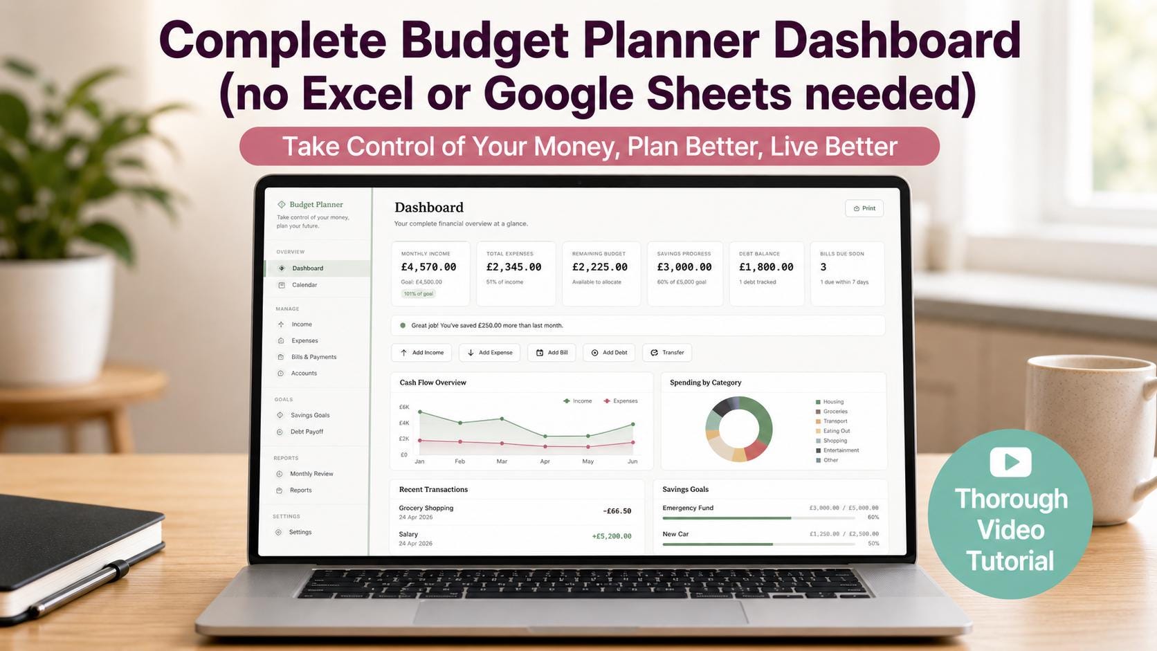 All-in-One Budget Planner Dashboard — screenshot preview