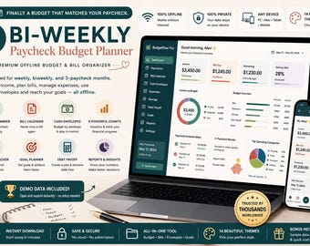 Biweekly Paycheck Budget Planner | Zero Based Bill Tracker | Paycheck to Paycheck Dashboard | Bill Organizer Offline HTML App No Login