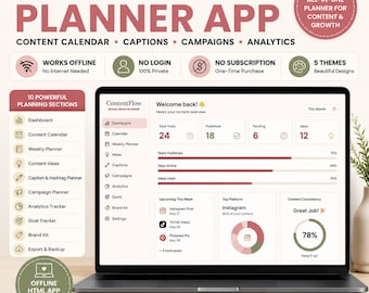 Social Media Planner App | Content Calendar, Caption Planner, Campaign Tracker | Offline Digital Planner for Etsy Sellers