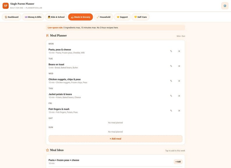 Single Parent Planner | Bill Organizer, Meal & Chore Manager (Offline HTML Tool) image 5