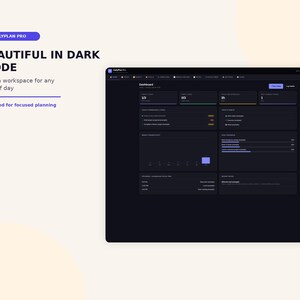 K&ouml;nnte beinhalten: Eine digitale Dashboard-Oberfl&auml;che mit dem Titel DailyPlan Pro im Dark-Mode-Design mit schwarzem Hintergrund, violetten Akzenten und verschiedenen Daten-Widgets, darunter Aufgabenlisten, Fortschrittsbalken und Planungsmodule.