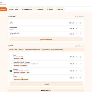 Single Parent Planner | Bill Organizer, Meal & Chore Manager (Offline HTML Tool) image 3