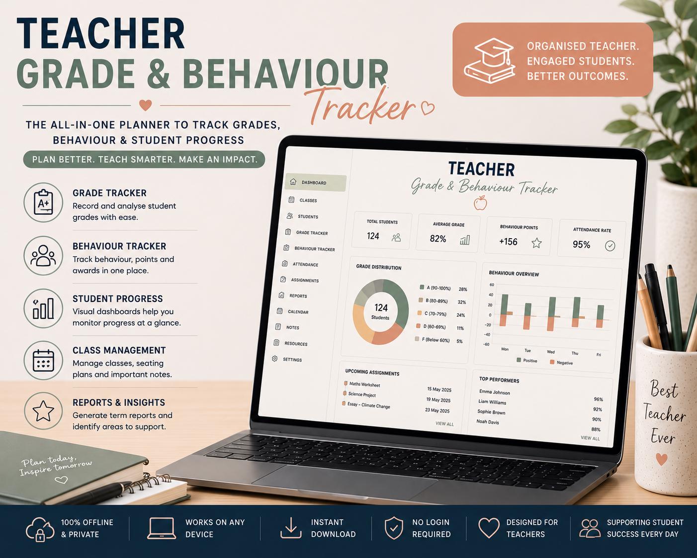Teacher Grade & Behaviour Tracker — screenshot preview