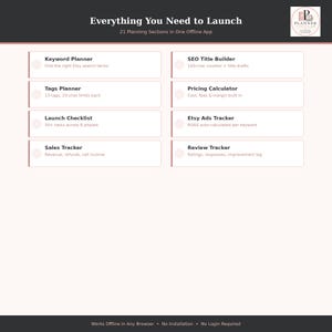 Digital Product Launch Planner App | Etsy SEO Keyword Research, Title Builder (HTML Download) image 4
