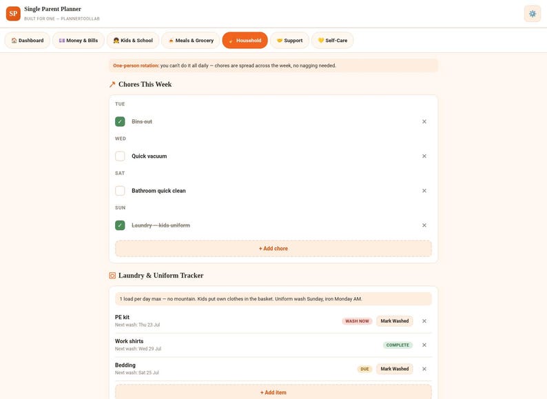 Single Parent Planner | Bill Organizer, Meal & Chore Manager (Offline HTML Tool) image 6