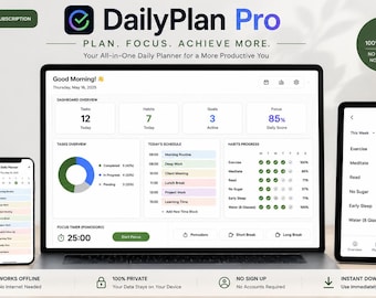 DailyPlan Pro Offline Planner, Habit Tracker, Goal Setting (Digital Download)
