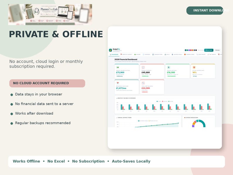 Personal Finance Dashboard, Budget Planner App, Offline HTML Tracker image 17