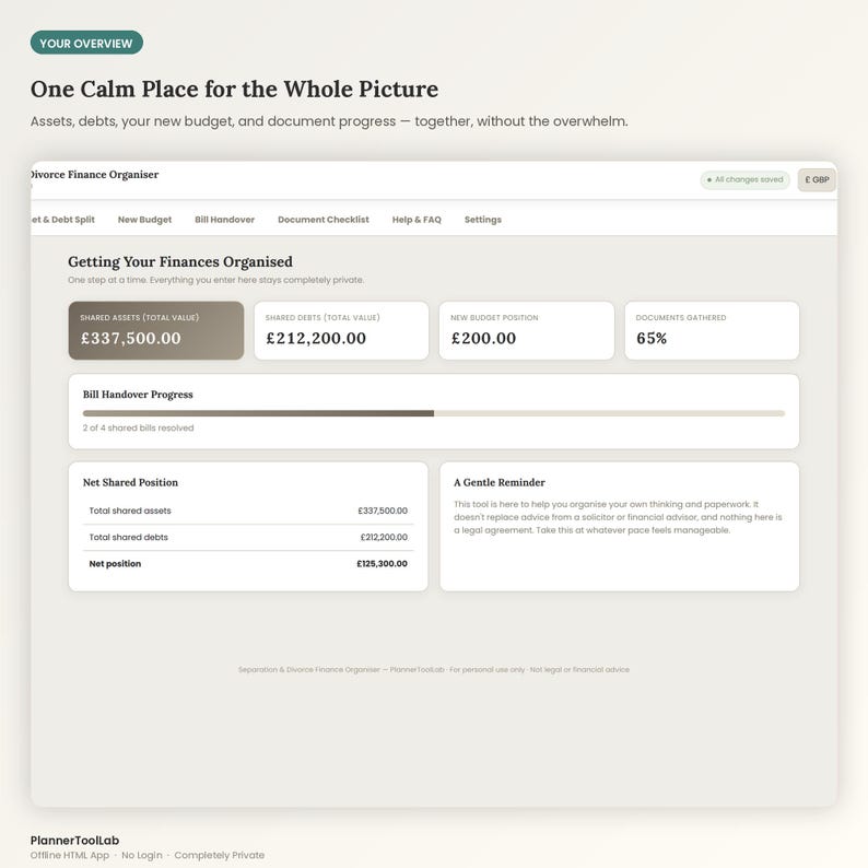 Separation Divorce Finance Organiser | Asset Split, Budget, Document Checklist (Offline App) image 4