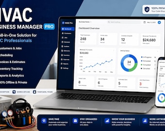 HVAC Business Manager, Job Scheduler, Customer CRM, Invoice & Inventory Tracker, Offline Digital App