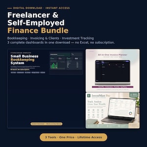Freelancer Finance Bundle | Bookkeeping, Invoicing & Investment Tracker Templates | Self Employed Spreadsheet Toolkit, Digital Download