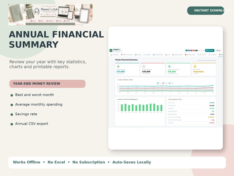 Personal Finance Dashboard, Budget Planner App, Offline HTML Tracker image 13