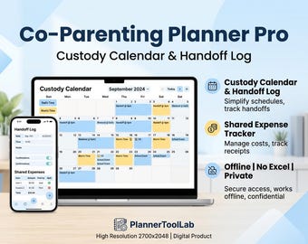 Co-Parenting Planner App | Custody Calendar & Handoff Log | Shared Expense Tracker | Offline HTML Tool No Excel