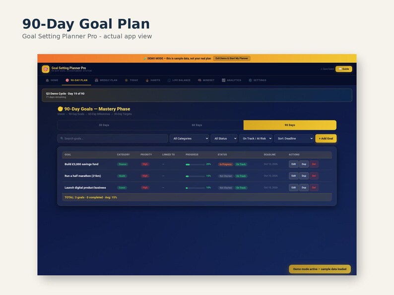 90-Day Goal Planner Web App | SMART Goals, Habit Tracker (Digital Download) image 4