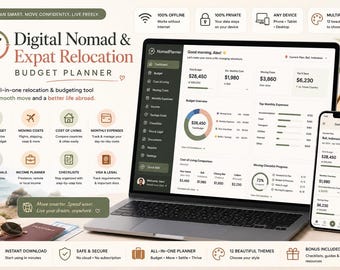 Digital Nomad Budget Planner | Expat Relocation & Multi-Currency Tracker | Offline HTML App No Login