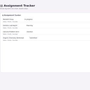May include: A digital interface for the Focus Path study planner showing an Assignment Tracker dashboard. The sidebar lists navigation options including Dashboard, Brain Dump, Subjects, Assignments, Exam Countdown, Study Planner, and Task Manager.
