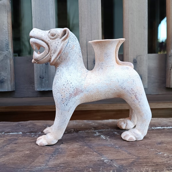 Replica of a ritual drinking vessel (rhyton) in the shape of a lion, painted terracotta,  1950-1835 BCE. from Kanesh, Kültepe, Turkey