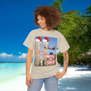 Ho Ho Holy Shit Santa tee, Offensive 9/11 Twin Tower Joke Shirt | Dark Humor Christmas Unisex Cotton T-shirt, Men Women Gift image 12