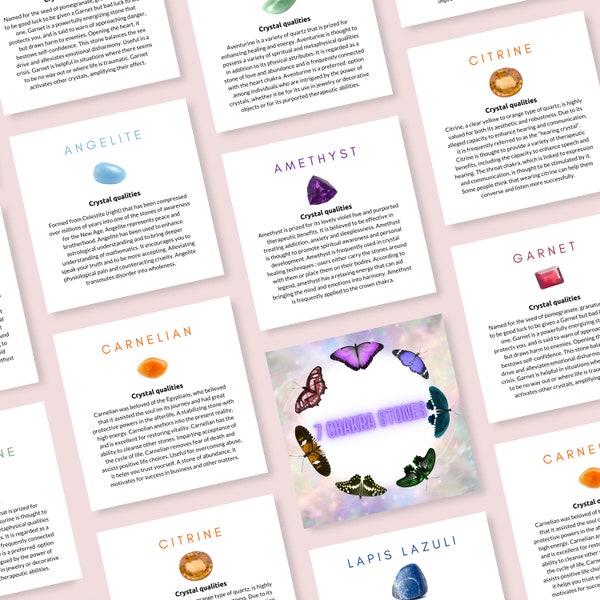 Chakras Stone Guide - 7 pcs | Printable Chakra Stones Cards | Instant Download - 000055