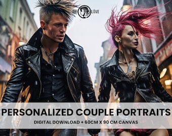 Punk Love - AI inspiriert, personalisiert, Custom-Digital-Art + Physische Leinwand. Fertig an die Wand hängen