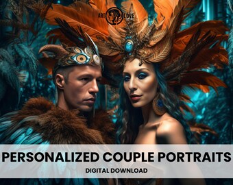 Tribal Love - KI inspiriert, personalisiert, Digital-Kunst + Physische Leinwand. Fertig an die Wand hängen