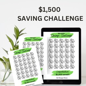 1500 Dollar Saving Challenge - A4 Printable PDF Downloadable - Minimal Design - Budget, Sinking Funds, Savings Fund Printable Planner
