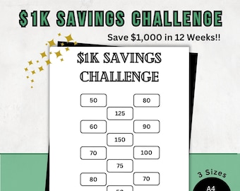 1,000 Savings Challenge  | Save 1K in 12 Weeks or 12 Months Savings Challenge | 1K Money Savings Tracker | A4, A6, US Letter Budget Planner