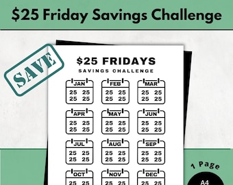 2026 Friday Savings Challenge Printable | Save 25 Dollars Weekly Each Friday | Save 1200 Dollars 52 Weeks | TGIF Savings Tracker PDF