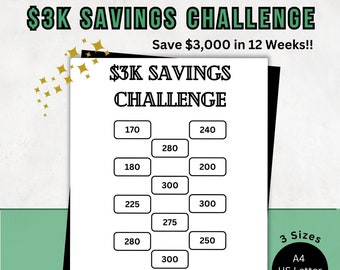 3,000 Savings Challenge  | Save 3K in 12 Weeks, 12 Months Savings Challenge | 3000 Money Savings Tracker | A4, A6, US Letter Budget Planner