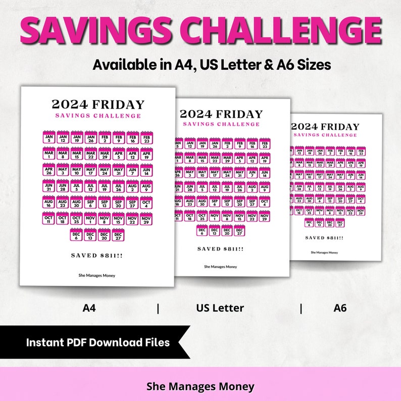 2024 Friday Savings Challenge Printable Save 811 Dollars Etsy Australia