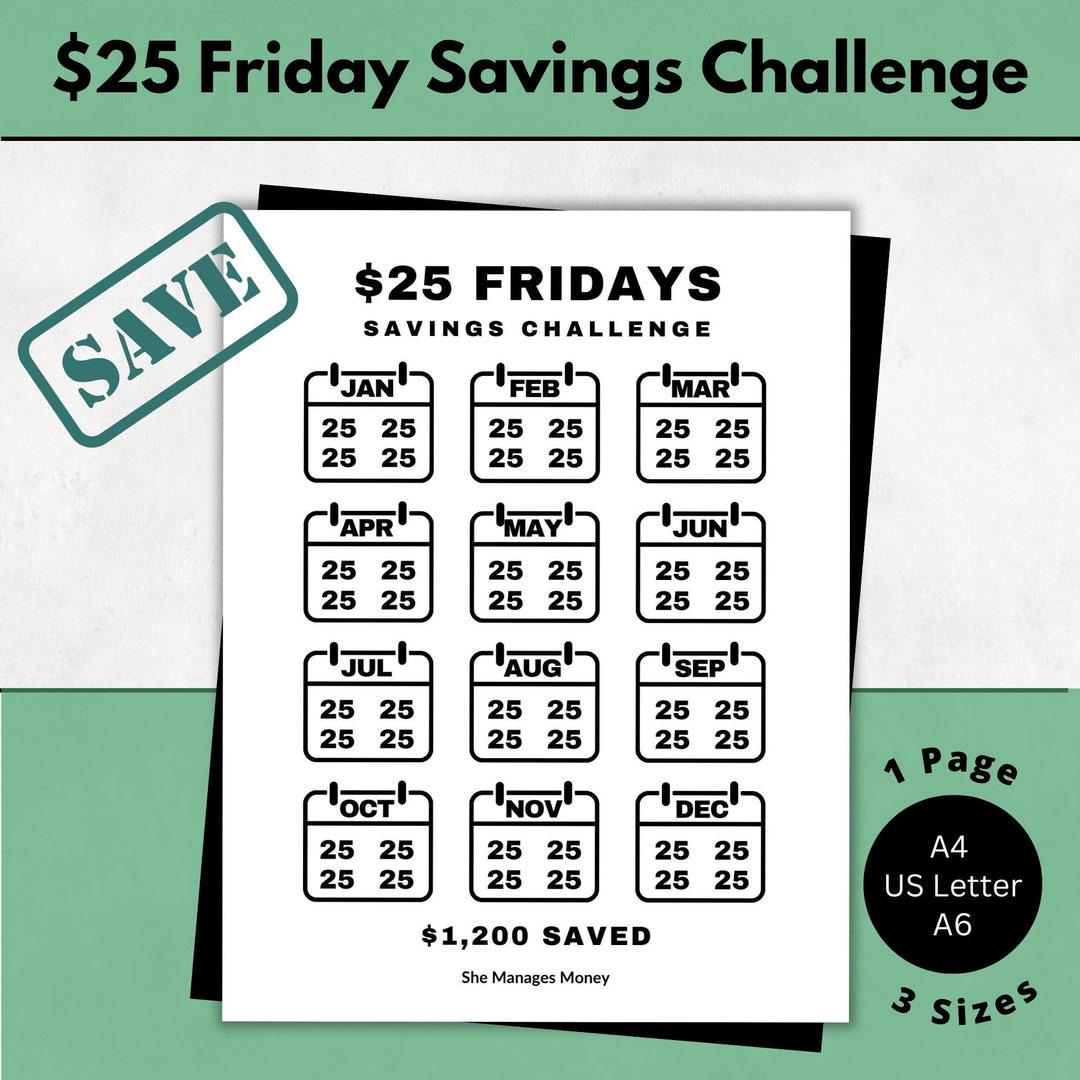 2025 friday savings challenge printable save 25 dollars weekly each