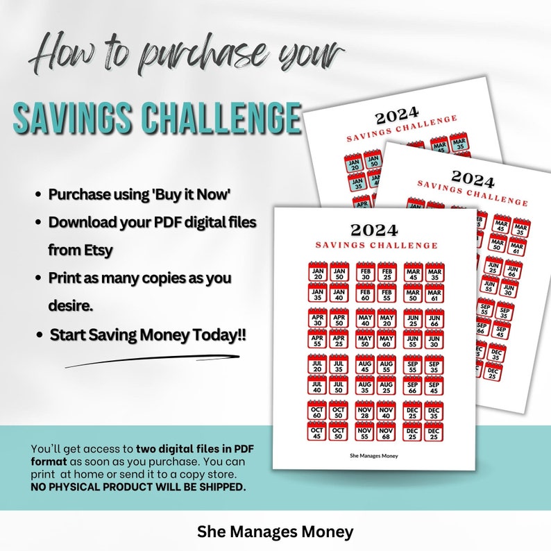 2024 Savings Challenge Printable Save 2024 Dollars Over 52 Weeks Weekly