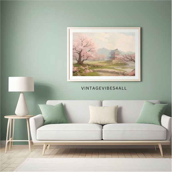 Cherry Blossom Antique Art Print - country cottage art - cherry blossom art - printable wall art - cherry blossom tree - oil painting