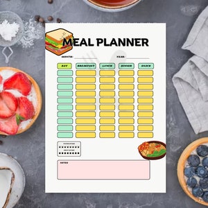 meal planner, food meal planner, planner, daily planner, minimalist planner