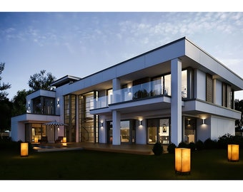 Big Modern Florida House Plan 27m x 30m- Modern Floor Plans, 4 Bedroom 363 m2, w/ Leasure  Room, Bedroom, Garage +Material List Included