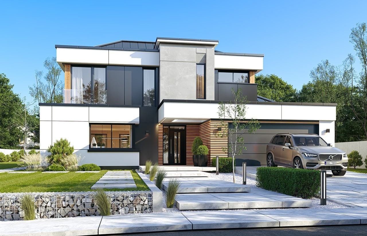 Contemporary Morden House Plan 16m x 18m- Modern Floor Plans, 3 Bedroom 231 m2, w/ Sauna, Bedroom, Garage, Office