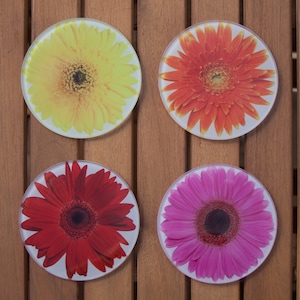 Beautiful Flower Coasters - Set Of Four Glass Coasters