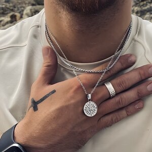 Silver Mens Layered Nautical North Star Compass Pendant Necklace Cool Mens For Gift Stainless Steel, Gift For Him Jewellery