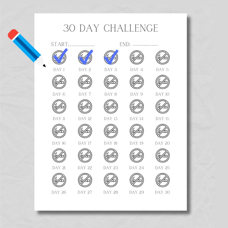 Quit Smoking Printable Challenge No Smoking Habit Tracker Goal Quit Smoking Printable Challenge No Smoking Habit Tracker Goal