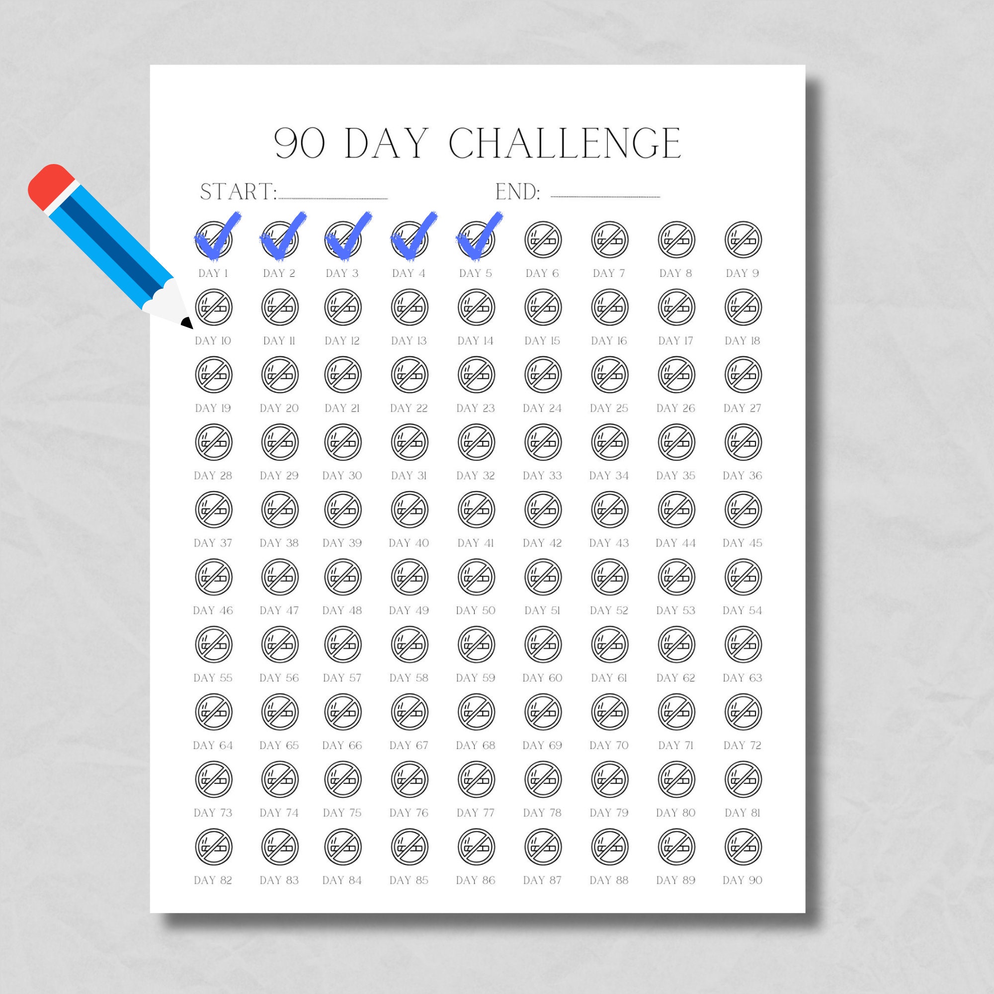 Quit Smoking Printable Challenge, No Smoking, Habit Tracker, Goal ...